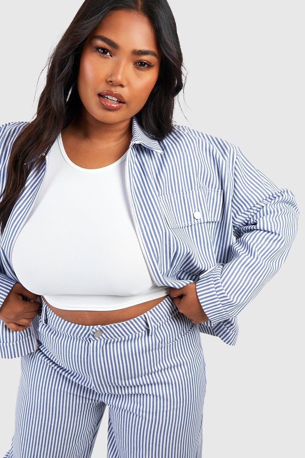 Women's Plus Denim Stripe Pocket Denim Jacket | Boohoo UK